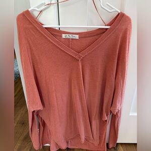We The Free orange V-Neck long Sleeve oversized Top